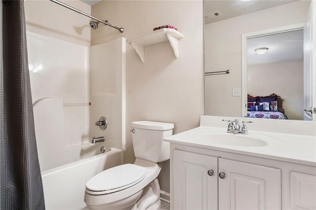 1898 Alcovy Shoals Blf SE, Lawrenceville, GA 30045 - full bath with ensuite bath, vanity, shower / bath combination with curtain, and toilet
