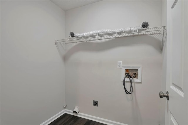 laundry room featuring hookup for a gas dryer, hookup for a washing machine, dark hardwood / wood-style floors, and hookup for an electric dryer