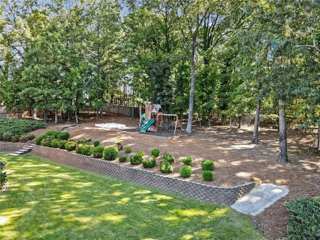 view of yard featuring a playground