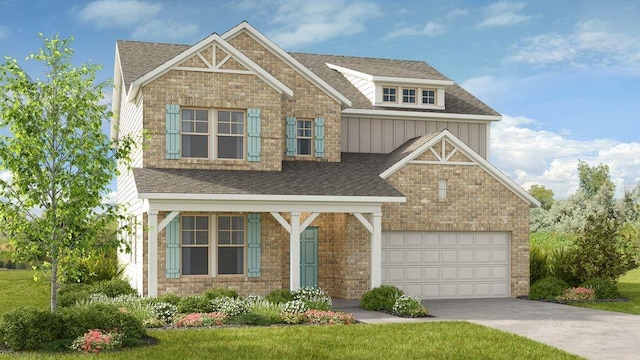 1446 Auburn Glen Rd, Dacula, GA 30019 - craftsman-style house with a shingled roof, a garage, driveway, and brick siding