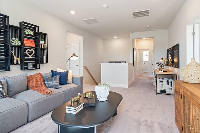 living room with light carpet