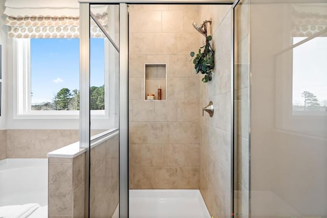 1446 Auburn Glen Rd, Dacula, GA 30019 - bathroom with healthy amount of natural light, a stall shower, and a bath