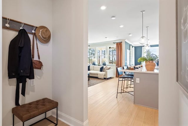 mudroom featuring light wood-type flooring