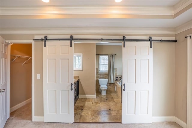 1137 Fortress Ave SW, Atlanta, GA 30315 - bathroom featuring baseboards, toilet, vanity, and crown molding