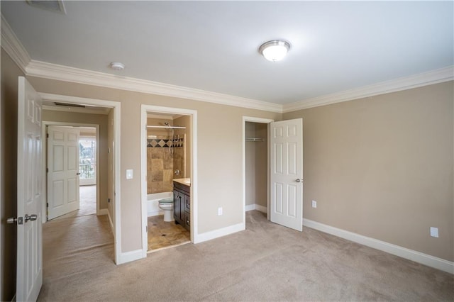 1137 Fortress Ave SW, Atlanta, GA 30315 - unfurnished bedroom featuring baseboards, light colored carpet, ornamental molding, a closet, and ensuite bath