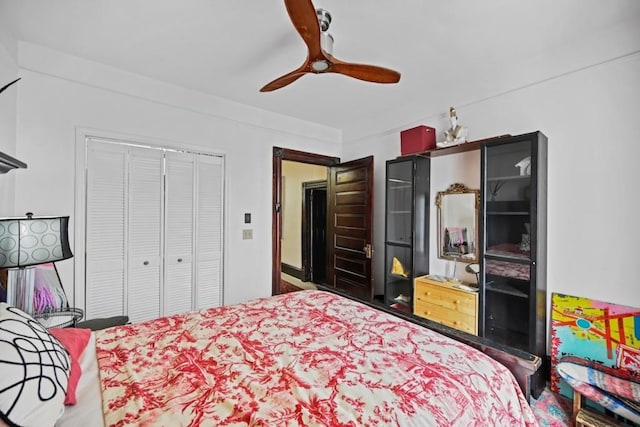 bedroom with a closet and ceiling fan