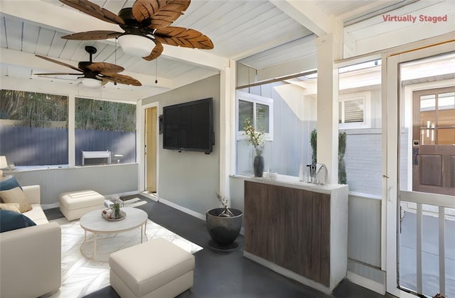 sunroom / solarium with beam ceiling