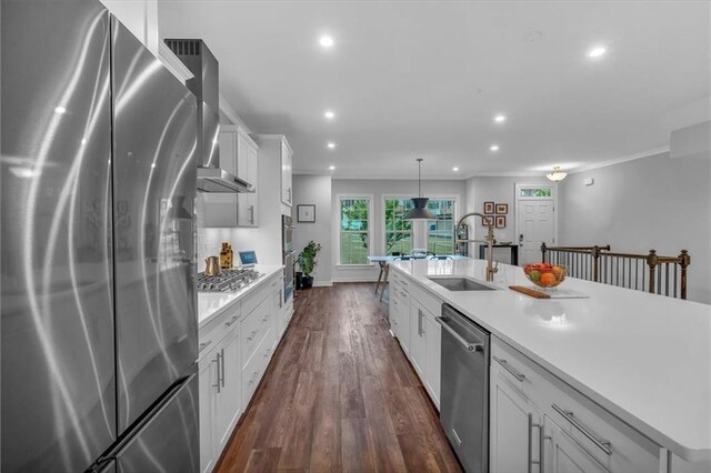 2066 Patterson Park Rd, Decatur, GA 30033 - kitchen with appliances with stainless steel finishes, a sink, recessed lighting, white cabinetry, and light countertops
