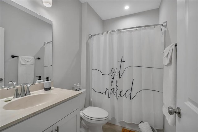 2066 Patterson Park Rd, Decatur, GA 30033 - bathroom featuring toilet, vanity, and shower / bathtub combination with curtain