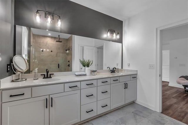 2066 Patterson Park Rd, Decatur, GA 30033 - full bath featuring a shower stall, double vanity, and baseboards