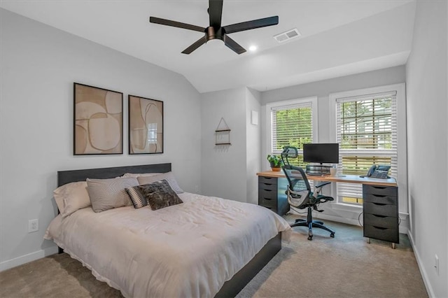 2066 Patterson Park Rd, Decatur, GA 30033 - bedroom with carpet floors, baseboards, a desk, lofted ceiling, and ceiling fan