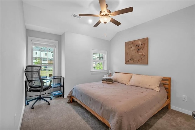 2066 Patterson Park Rd, Decatur, GA 30033 - carpeted bedroom featuring baseboards, lofted ceiling, and ceiling fan