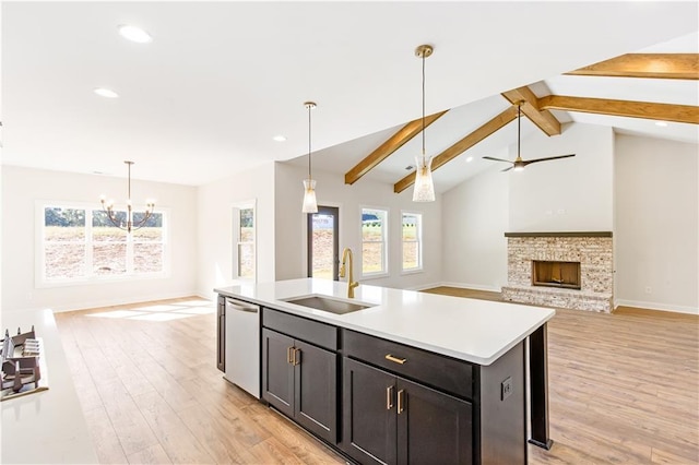 102 Red Oak Ln, Carrollton, GA 30116 - kitchen with dishwasher, open floor plan, light wood finished floors, light countertops, and recessed lighting