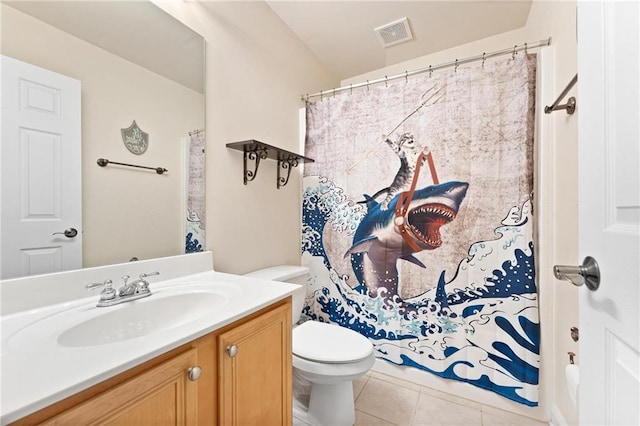 525 Roland Manor Dr, Dacula, GA 30019 - full bathroom featuring vanity, toilet, tile patterned flooring, and a shower with curtain