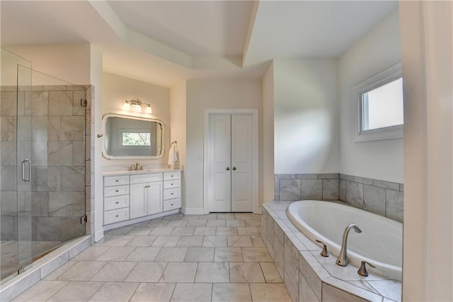 3910 Cameron Ct, Cumming, GA 30040 - bathroom with a garden tub, vanity, and a shower stall