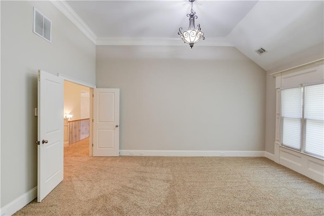 255 Beech Tree Holw, Sugar Hill, GA 30518 - spare room with light colored carpet, ornamental molding, vaulted ceiling, and baseboards