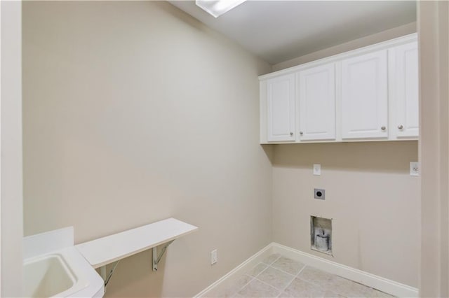 255 Beech Tree Holw, Sugar Hill, GA 30518 - laundry room featuring cabinet space, hookup for an electric dryer, baseboards, and light tile patterned floors