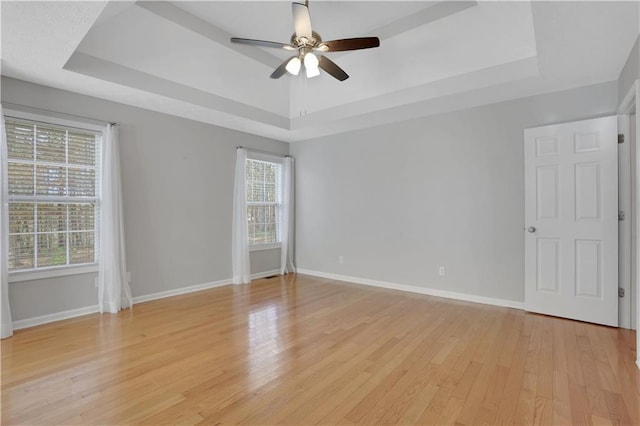 207 Amaranth Ct, Ball Ground, GA 30107 - unfurnished room featuring a tray ceiling, healthy amount of natural light, light wood-type flooring, and ceiling fan