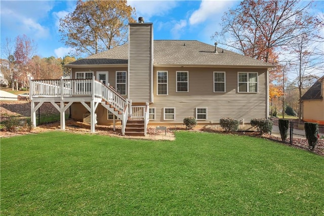 207 Amaranth Ct, Ball Ground, GA 30107 - rear view of property with a wooden deck, stairs, a chimney, and a shingled roof