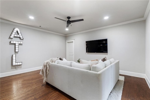 living room featuring baseboards, recessed lighting, and a ceiling fan
