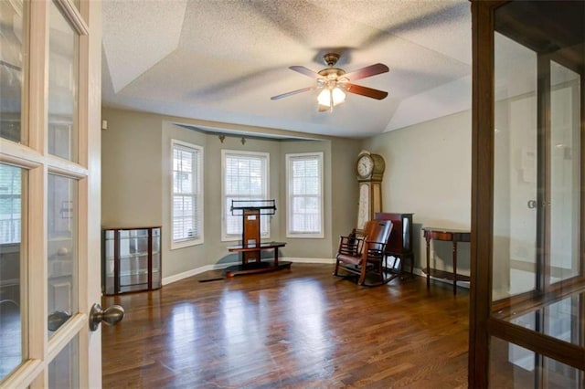 1137 Eagles Nest Cir, Carrollton, GA 30116 - sitting room with wood finished floors, a ceiling fan, french doors, lofted ceiling, and a textured ceiling