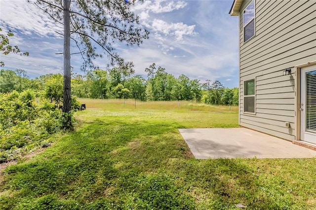 view of grassy yard with a patio area