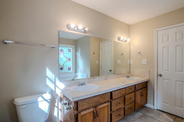 bathroom with tile patterned flooring, vanity, and toilet