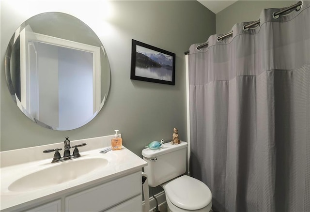 9742 Fallview Ct, Villa Rica, GA 30180 - bathroom with vanity, toilet, and a shower with shower curtain