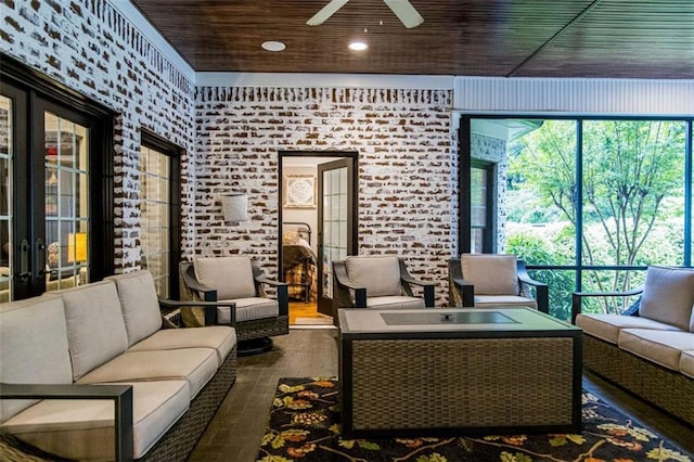 common area featuring wooden ceiling and recessed lighting