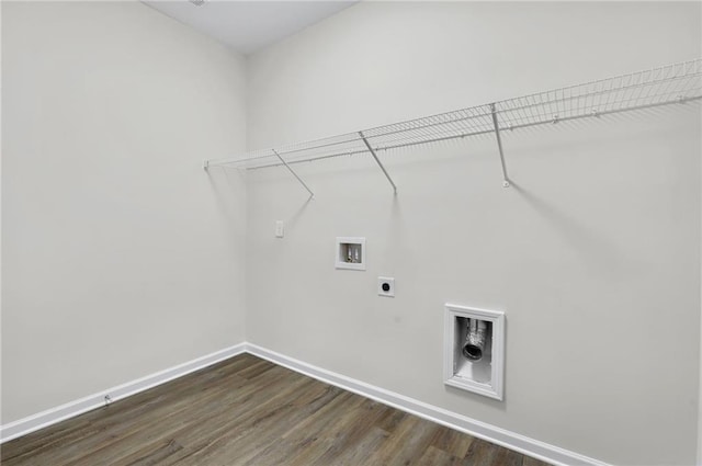 laundry room with washer hookup, hookup for an electric dryer, and dark hardwood / wood-style flooring