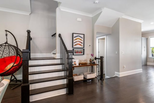 623 Brennan Dr, Decatur, GA 30033 - staircase with ornamental molding, baseboards, and hardwood / wood-style flooring