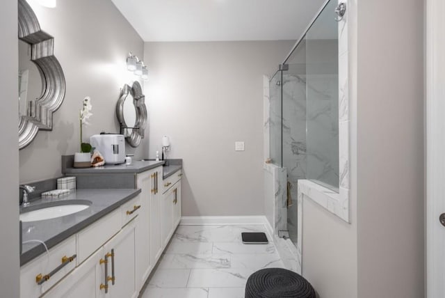 623 Brennan Dr, Decatur, GA 30033 - full bath with marble finish flooring, a marble finish shower, and vanity
