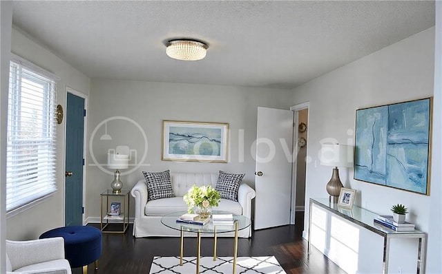 4940 Pinefield Dr, Macon, GA 31206 - living room with dark wood finished floors, baseboards, and a textured ceiling