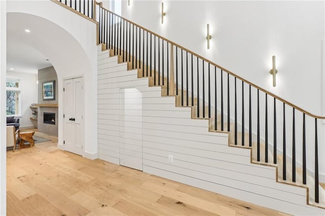 stairway with wood-type flooring