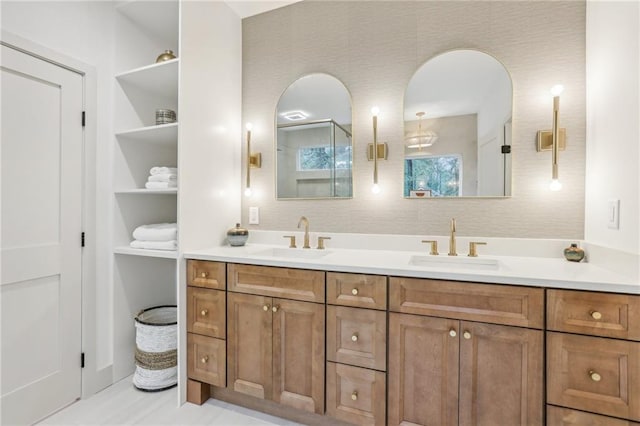 bathroom with vanity and built in features