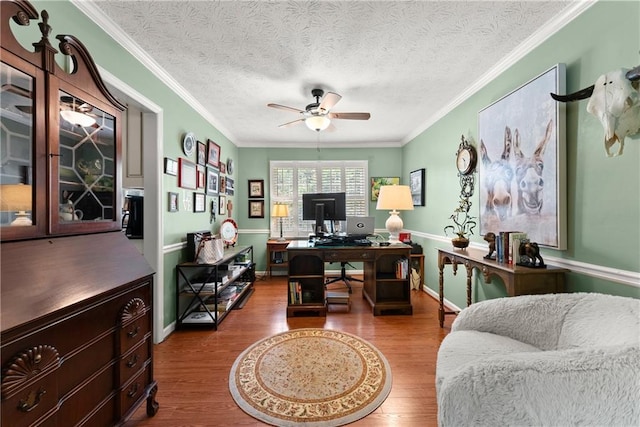 1083 Wash Lee Dr SW, Lilburn, GA 30047 - office area featuring a ceiling fan, wood finished floors, and ornamental molding