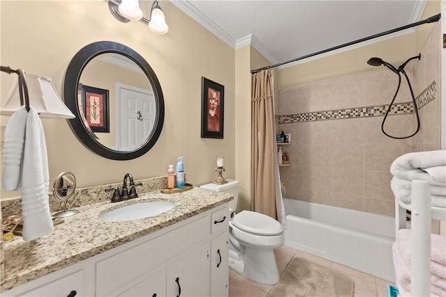 1083 Wash Lee Dr SW, Lilburn, GA 30047 - bathroom with tile patterned floors, vanity, shower / tub combo, and ornamental molding