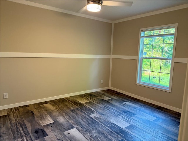 5251 Bogus Rd, Gainesville, GA 30506 - unfurnished room featuring ornamental molding, ceiling fan, and dark wood-style flooring