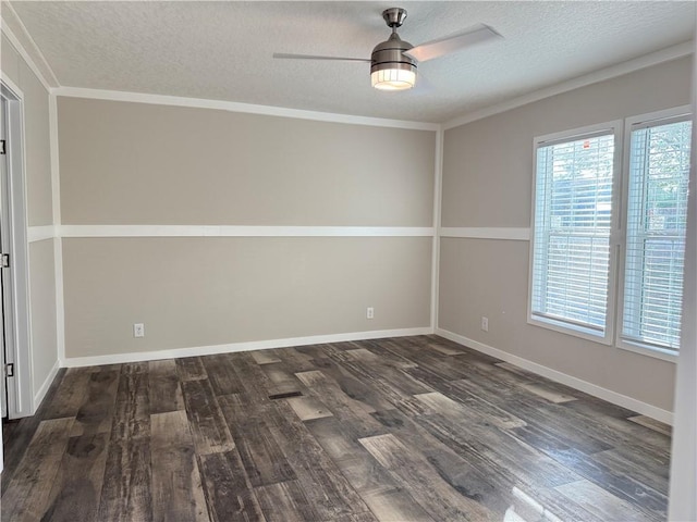 5251 Bogus Rd, Gainesville, GA 30506 - empty room featuring dark wood finished floors, a textured ceiling, a ceiling fan, and ornamental molding