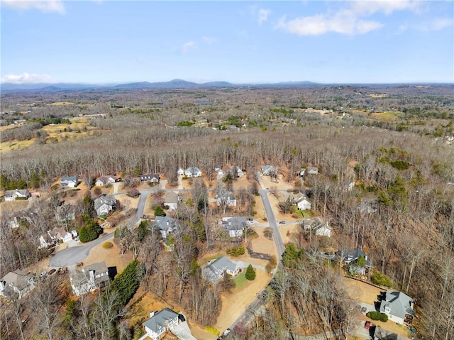 drone / aerial view featuring a mountain view