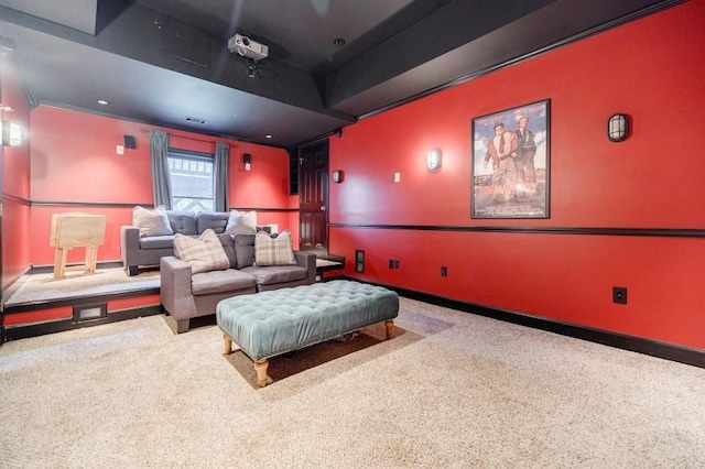 home theater room with carpet