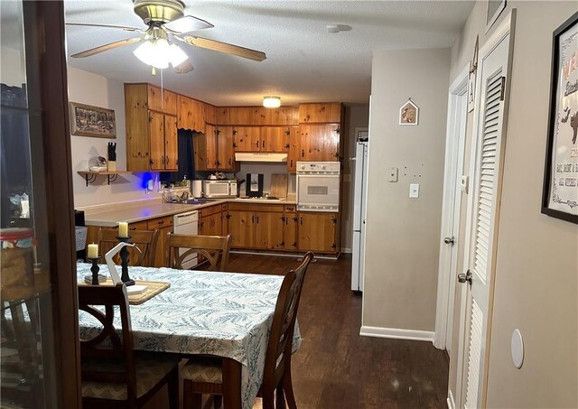 living room featuring ceiling fan, hardwood / wood-style floors, and a textured ceiling