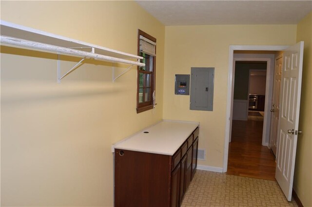 walk in closet with electric panel and visible vents