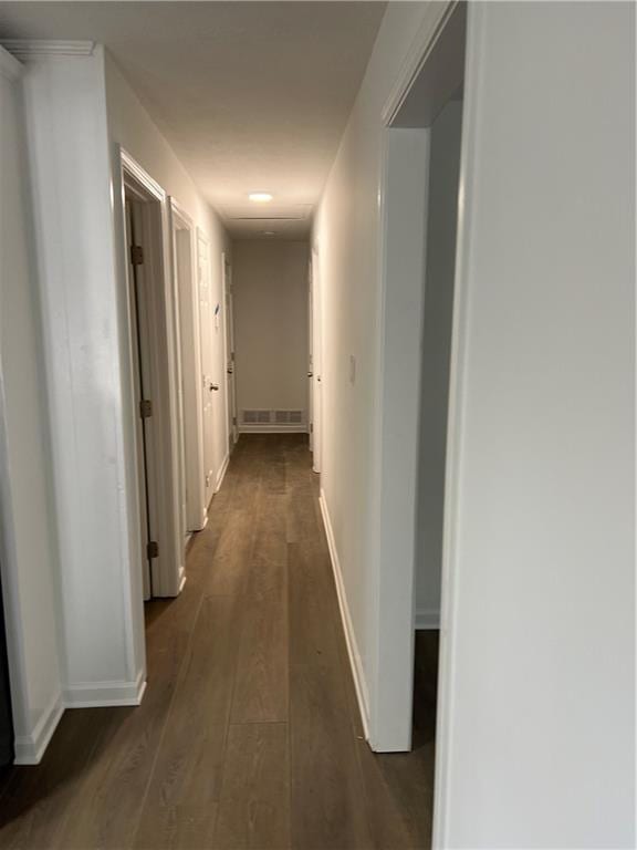 hallway featuring dark hardwood / wood-style flooring