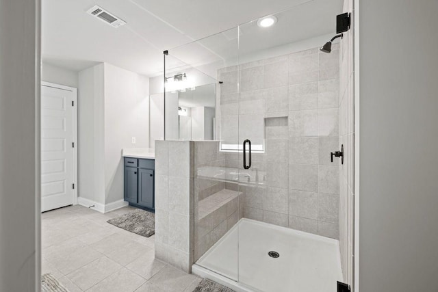 69 Saint Ives Cir, Winder, GA 30680 - full bathroom with a stall shower, vanity, tile patterned flooring, and recessed lighting