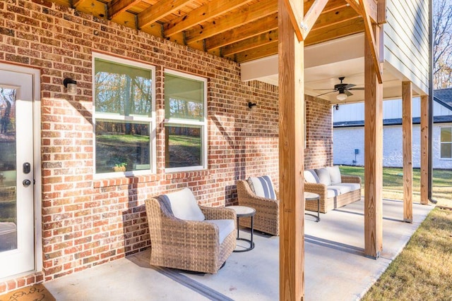 view of patio featuring ceiling fan