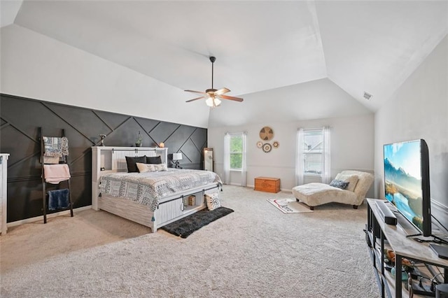 7530 Springbox Dr, Fairburn, GA 30213 - carpeted bedroom with vaulted ceiling and ceiling fan