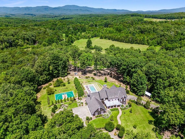 birds eye view of property featuring a mountain view