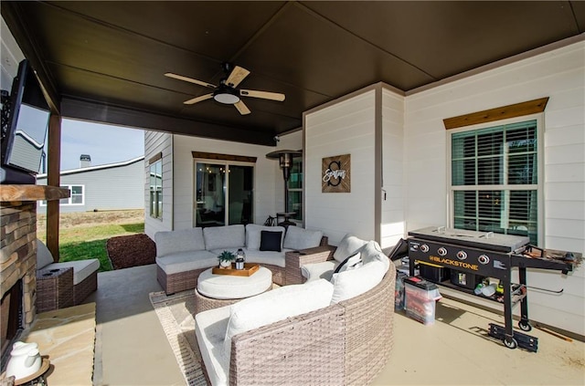 view of patio / terrace featuring outdoor lounge area and a ceiling fan