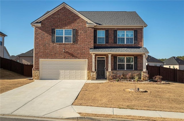 3469 English Elm Way, Loganville, GA 30052 - view of front of house featuring brick siding, concrete driveway, a garage, and fence